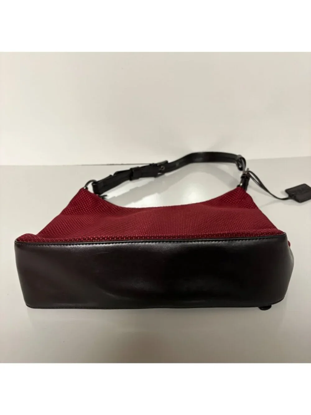 The Sak Maroon Textured Shoulder Bag Black Faux Leather Accents Adjustable Strap